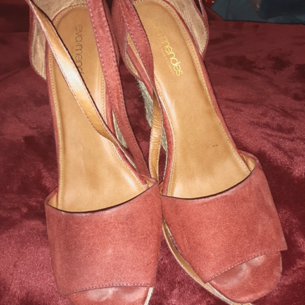 Wine faux suede wedge sandal